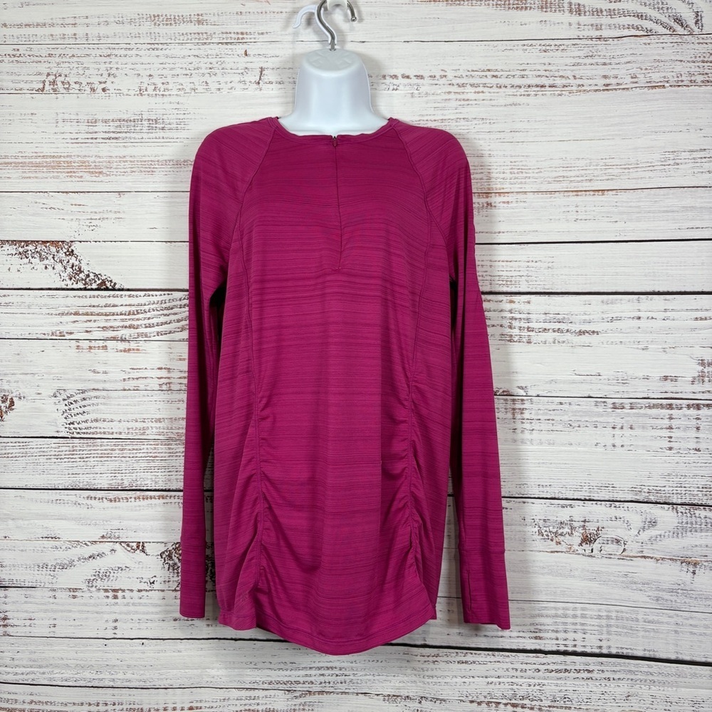 Athleta Pacifica Pink 1/4 Zip Ruched Long Sleeve Athletic Top